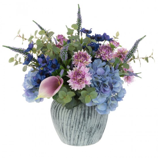 Blue and Pink Garden Flowers in Luxury Blue Vase | Artificial Flower